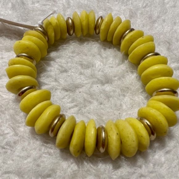 Yellow Beads Gold Tone Disc Spacer Elastic Bracelet NWT - Picture 4 of 7